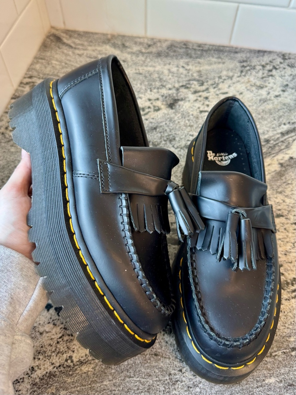 Dr. Martens Adrian Quad Platform Loafer in Black Leather. Size 7. EUC.